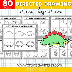 the dinosaur worksheet for kids to learn how to draw and color with their own hands