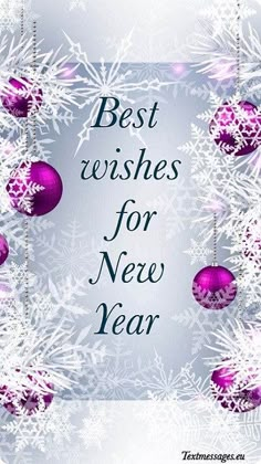 the words best wishes for new year are displayed in purple and white snowflakes