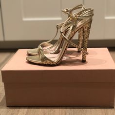 Golden Colored, Really Comfortable. Miu Miu Heels, Heels Gold, Miu Miu Shoes, Gold Heels, Golden Color, One Time, Miu Miu, Shoes Women Heels, Shoes Heels