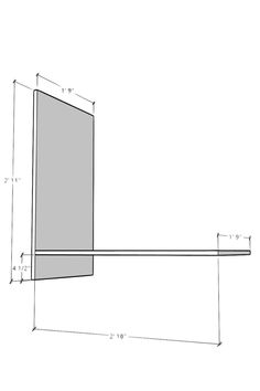 a drawing of a shelf with measurements for the top and bottom part of it,