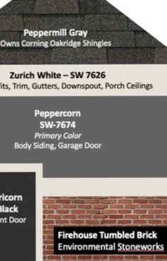 an advertisement for a roofing company with different colors and names on it's side