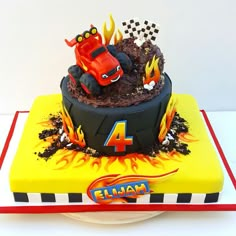 Blaze and the monster machine birthday cake Blaze Birthday Cake, Blaze And The Monster Machines Cake, Blaze Cake, Bolo Blaze, Blaze Cakes, Monster Truck Birthday Cake, Bolo Hot Wheels, Blaze Birthday Party, Blaze Party