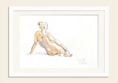 a drawing of a nude woman sitting on the ground with her legs crossed and hands behind her back