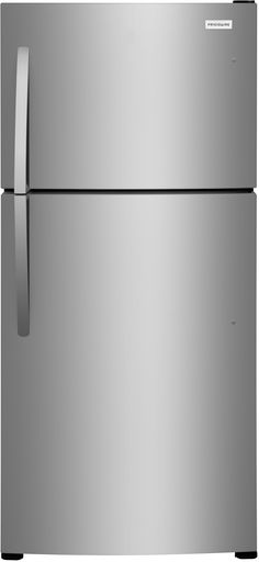 The Frigidaire 20 cubic foot top freezer refrigerator fits in the same sized cutout as a traditional 18 cu. ft. model. This refrigerator features the EvenTemp™ Cooling System, precise temperature control which keeps food at one ideal temperature. Spacious interior storage options include generous door bins and a full-width glass freezer shelves. Frigidaire 20-cu ft Top-Freezer Refrigerator (Stainless Steel) Garage Ready ENERGY STAR | FFHT2022AS Garage Refrigerator, Fully Integrated Dishwasher, Steel Garage, Kitchen Appliance Packages, Stainless Steel Refrigerator, Built In Dishwasher, Appliance Packages, Outdoor Refrigerator, Integrated Dishwasher