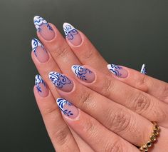 Arabic Nails, Fine China Nails, Amalfi Coast Nails, Greek Inspired Nails, Spanish Tile Nails, Mediterranean Nails, Greek Nails, China Nails, Summery Nails