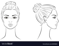 two women's heads with buns and ponytails in black and white colors