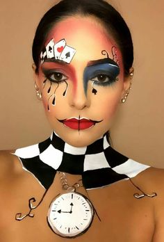 Halloween Makeup Alice In Wonderland, Alice In Wonderland Face Paint, Scary Alice In Wonderland Costume Halloween Makeup, Queen Of Hearts Halloween Makeup Scary, Creepy Alice In Wonderland Makeup, Queen Of Hearts Sfx Makeup, Fantasy Fest, Galaxy Makeup, Clever Halloween