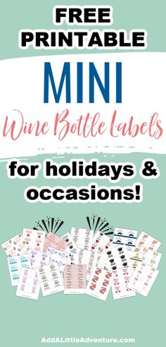 Free Printable Mini Wine Bottle Labels for Holidays & Occasions Mini Bottles Of Wine Gifts, Mini Wine Bottle Gift Ideas, Mini Wine Bottles Gifts, Mini Bottle Labels Free Printable, Diy Wine Bottle Labels, Cricut Wine Bottle Gift Tags