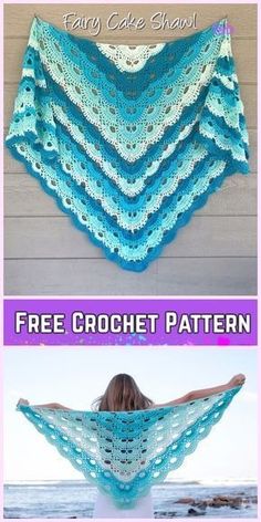 a woman is holding up a crocheted shawl with the words free crochet pattern on it