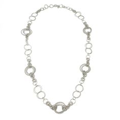 Long Round Silver Link Necklace-Jose Maria Barrera-Swag Designer Jewelry Elegant Full Circle Hammered Jewelry, Elegant Circle Hammered Necklaces, Elegant Hammered Circle Necklace, Elegant Silver Full Circle Necklace, Silver Full Circle Jewelry With Adjustable Chain, Elegant Round Metal Chain Necklace, Silver Oval Link Metal Necklace, Silver Circle Chain Necklace With Adjustable Chain, Metal Rolo Chain Jewelry