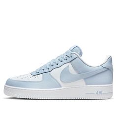 The Nike Air Force 1 '07 in 'Light Armoury Blue' is a classic silhouette with a modern twist. Its crisp white leather upper and tonal Swoosh are complemented by a subtle 'Light Armoury Blue' hue, adding understated elegance. Experience the timeless appeal and unmatched comfort of the Air Force 1, perfect for any casual or semi-formal occasion. Nike Shoes Women Cute, White Nike Air Shoes, Light Blue Air Force 1, Nike Shoes Light Blue, Cute Nike High Tops, White And Blue Air Force 1, Pre Teen Shoes, Light Blue Tennis Shoes, Shoes For Girls Aesthetic