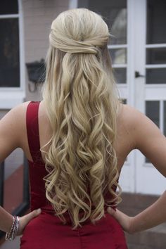 Curly Prom Hair, Long Hair Trends, Prom 2016, Curls For Long Hair, Formal Hair, Prom Ideas, Half Up Hair