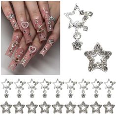 PRICES MAY VARY. ★【20pcs exquisite 3D Star nail charms, cute kawaii nail charms】You will get 20pcs silver 3D Cute Stars Nail Charms elegant with vivid Pentagram shape, total 2 styles, dangle star and pentagram star, 10pcs of each shape. Enough quantities and colors, meet your daily design needs, make your nail to be charming. ★【2 design & Durable safe material】Pentagram Nail charms with silver metal base are made of premium quality stainless alloy and sturdy K9 glass rhinestones, very shiny and 3d Charms For Nails, Nails Rhinestones Design, Acrylic Nails 3d, Nail Embellishments, Makeup Crafts, Nail Gems, Star Nail, Space Nails, Nail Rhinestones