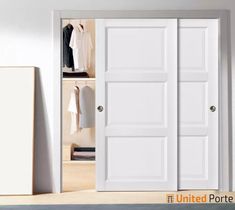 Sliding Closet Bypass Door with Hardware | 3-Panels Wooden Solid Doors | Buy Doors Online Wood Sliding Closet Doors, Sliding Closet Door, European Doors, Soft Opening, Sliding Closet, Sliding Closet Doors, Door Hardware Interior, Closet Door, Solid Doors