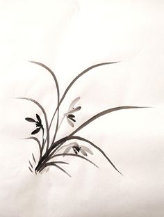 an ink drawing of some flowers on a white background