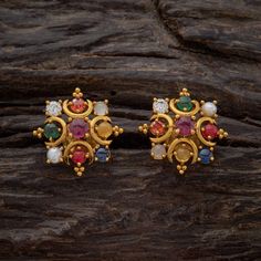 The Gilded Antique Earrings! Traditional Designs starting at ₹280 – Kushal's Fashion Jewellery Chandbali Earrings Gold Antiques, Navaratna Earrings, Gold Haram, Rings Green, Antique Necklaces Design, Green Antique, Antique Necklaces, Emerald Wedding Rings