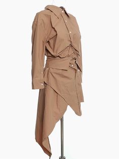 Irregular High Waist Mini Dress with Long Sleeves TS70442 - Khaki, S Shirt Dress For Women, Elegant Attire, Stitch Shirt, Fit Fashion, Dress With Long Sleeves, Long Shirt Dress, White Shirt Dress, Long Sleeve Shirt Dress, Long Sleeve Mini