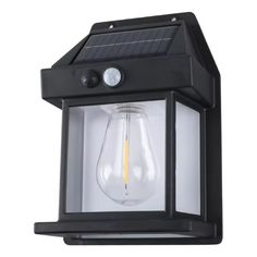 an outdoor light with a solar panel on the top and one light bulb attached to it