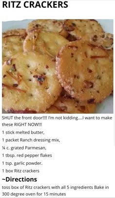 an image of some crackers on a plate with the text spicy ranch crackers recipe box ritz