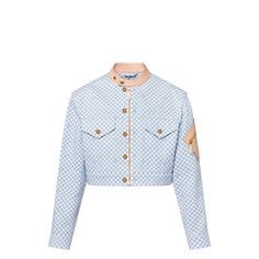 LOUIS VUITTON® - Double Fastening Damier Denim Jacket - Blue Luxurious Outfits, Louis Vuitton Jacket, Louis Vuitton Outfit, Aviator Jackets, Leather Denim, Louis Vuitton Official, Cropped Denim Jacket, Denim Jacket Men, Denim Jacket Women