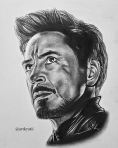 pencil drawing of robert stark from the avengers movie