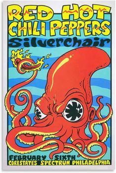 a poster with an octopus on it for the red moon chili peppers show in san francisco, california