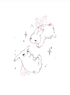 two white rabbits with pink noses and wings