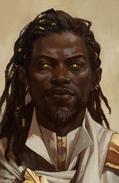 a painting of a man with dreadlocks on his head and wearing a white shirt