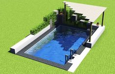 a small swimming pool in the middle of a lawn