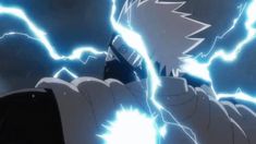 an anime character with lightning in the background