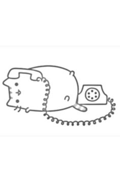 a drawing of a phone with a cord attached to the telephone and a button on it