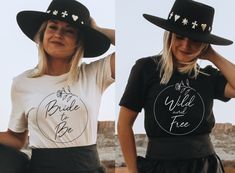 two women wearing black hats and t - shirts