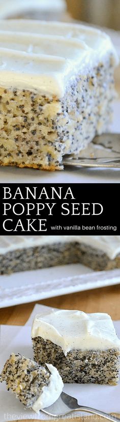 banana poppy seed cake with vanilla bean frosting