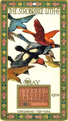 an old time calendar with birds flying around it