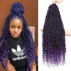 PRICES MAY VARY. ✔️【Package Includes】:8 packs 30inch River Locs Goddess Crochet Braiding Hair + 1 Crochet Needle + 2 Hair Clips + 10 Hair Rings,New Goddess Locs Crochet Hair 18inch River Locs Crochet Hair for Black Women ✔️【Colors & Weight】:10 Colors are Avaliable-1B#,T27#,T30#,TBUG#,T/Gray#,T350#，TRed#，27/613#，T1B/blue#,T1B/purple#；Crochet Goddess Boho Locs Wavy Crochet Hair 30inch,75g/Pack, 12 Roots/Pack,8 Packs/Set,Usually to Most Lady, 8 Packs Can Full a Head, It Depending on How Full You Wa Purple Faux Locs, Bohemian Crochet Hair, Ombre Crochet Braids, Boho Goddess Locs, Curly Faux Locs, Hair In The Wind, Crochet Hair Extensions, Boho Locs, Goddess Locs