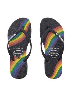 Rainbow Flip Flops, Glitter Flip Flops, Pride Shoes, Rubber Flip Flops, Havaianas Flip Flops, Women Shoes Flats Sandals, Flip Flop Shoes, Mini Boden, Flip Flop Sandals