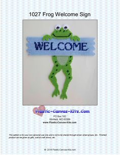 the frog welcome sign is made from plastic beads