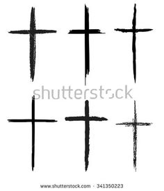 four different crosses drawn in black ink