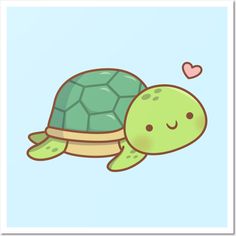 a cute little turtle floating in the air with a heart on its back and eyes closed