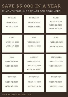 the printable calendar for save $ 5, 000 in a year