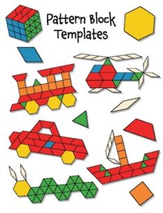 the pattern block templates are designed to look like different shapes and sizes, including cubes