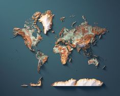 the world map is made up of gold and silver foil