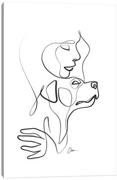 a black and white drawing of two dogs