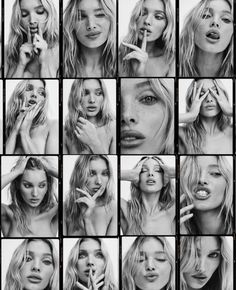 many different pictures of women with their faces and hands in the same photo, one has her hand on her face