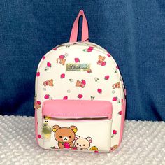 Rilakuma Backpack, Strawberry Themed. Brand New With Tags. Perfect Medium Backpack, With Beautiful Pink And White Colors. Comes From A Clean Home. Make Offers Thanks For Looking Kawaii Rectangular Backpack With Zipper, Kawaii Rectangular Backpack With Zipper Closure, Kawaii Travel Backpack Shoulder Bag, Kawaii Travel Backpack With Adjustable Strap, Kawaii Travel Backpack, Kawaii Softback Backpack For Daily Use, Kawaii Backpack For Everyday Use, Kawaii Standard Backpack With Adjustable Strap, Cute Pouch Bags For Back To School