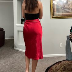 I Have Never Worn This. Red Midi Lined Skirt, Red Lined Midi Skirt, Red Midi Skirt With Lining, Red Fitted Long Pencil Skirt, Red Midi Skirt For Night Out, Chic Red Pencil Skirt For Party, Red Long Pencil Skirt For Spring, Red Mini Pencil Skirt For Party, Fitted Red Midi Bottoms