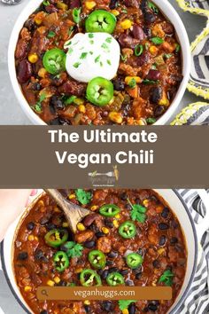 the ultimate vegan chili in a white bowl