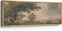 an oil painting on canvas of a wooded landscape with trees and people in the foreground