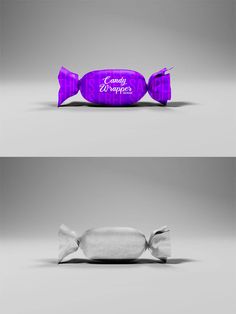 two candy bars with purple and white wrappers