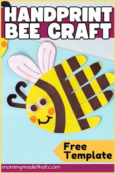 a paper bee craft with the words handprint bee craft on it's side